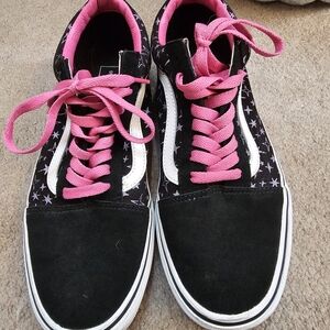 Vans Black and Pink Star Sneakers